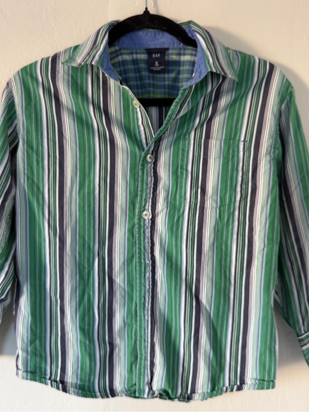 GAP Men’s Green Navy White Striped Button-Down Shirt